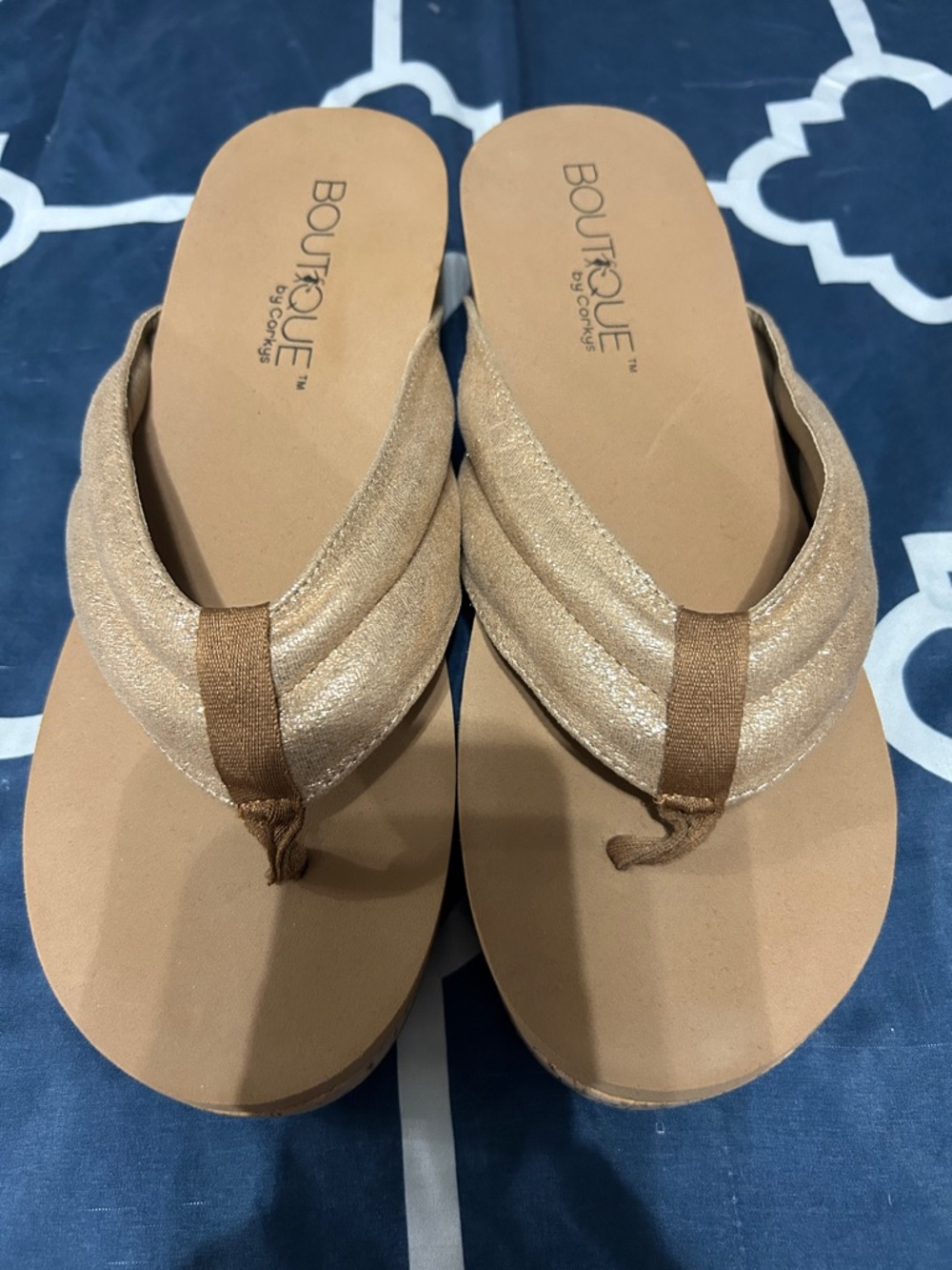 Women's Corkys Gold Wedge Flip Flop Sandals